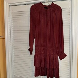 Current Air Terra cotta Pleated Long Sleeve Dress